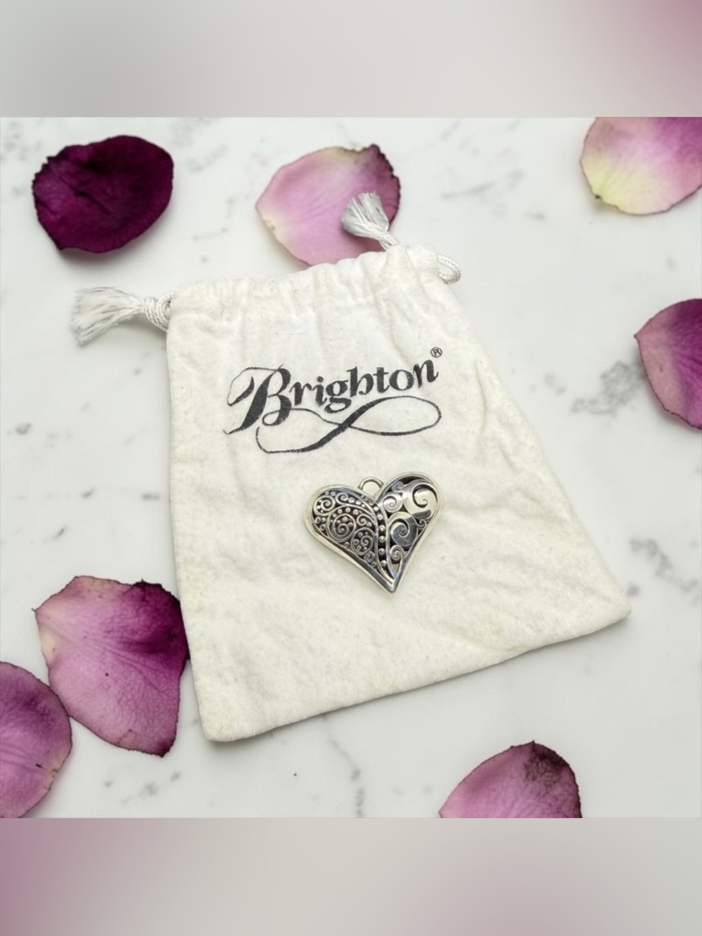 🩶BRIGHTON🩶Love Affair Silver Plated Filigree Heart Pendant w/Dustbag/NWOT